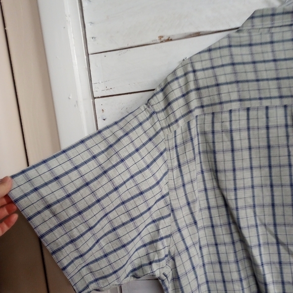 Club Room Men's 2XL Linen Blend Button Front Short Sleeve Shirt Gray Blue Square - Picture 8 of 10